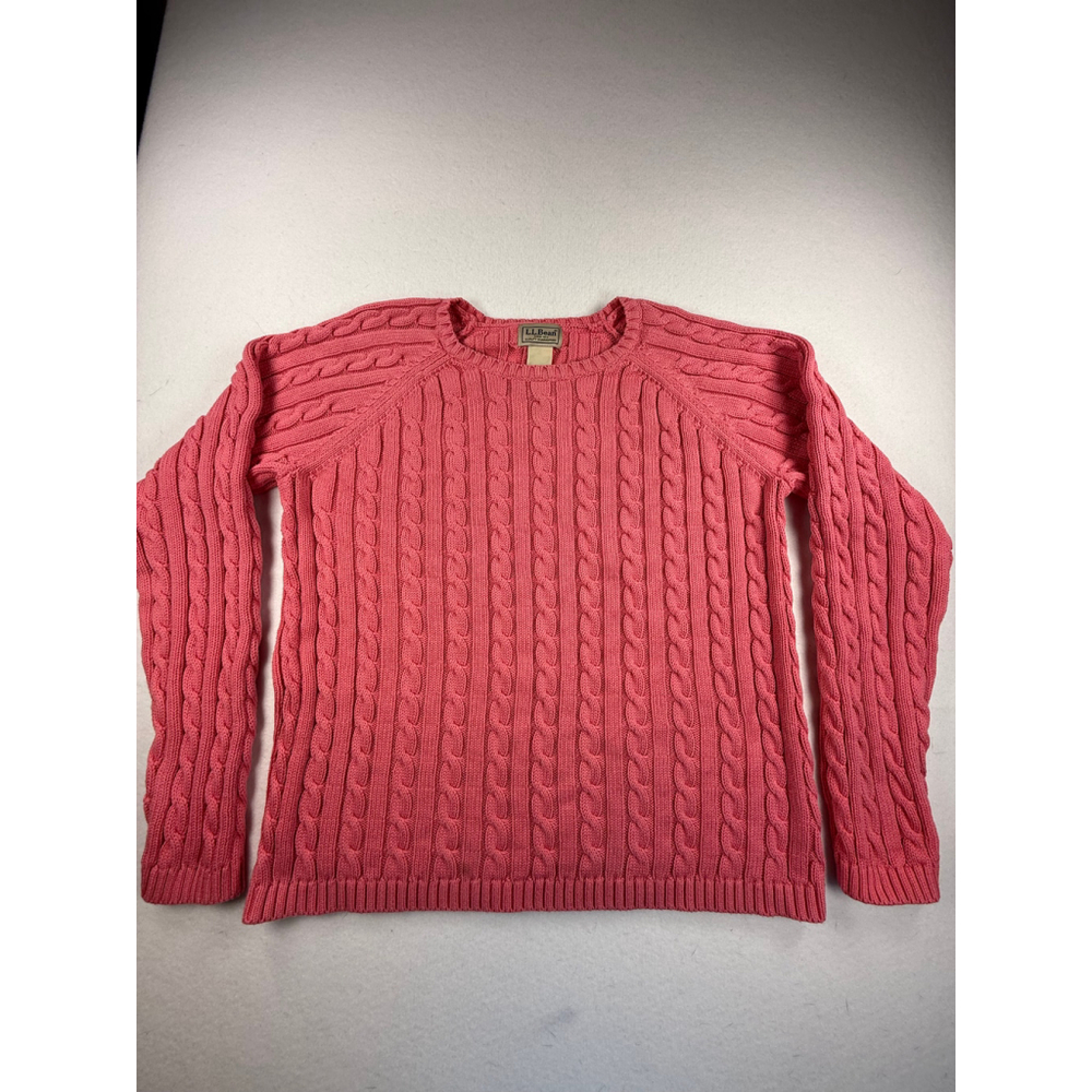 Vintage Women's L.L.Bean Pink Cable Knit Crew Neck Sweater M